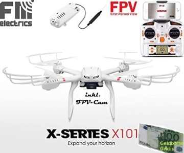 MJX X101 von FM-electrics | XXL - Quadrocopter mit Wifi FPV Kamera in HD und riesen Reichweite, Mit Headless-Mode und One-Key Return, Sonderedition mit Fernsteuerung für Mode 1-4, Looping-Funktion, mit C4010 Wlan Kamera in HD - 1