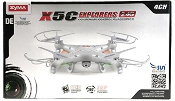 Syma X5C EXPLORER (Forscher) Weiße Sonder-Edition mit Zusatz-Akku und HD Kamera mit Tonaufzeichnung - 3D Quadrocopter Drohne, mit Motor-STOPP-Funktion & Akku-Warner, 360° Flip Funktion, 2.4 GHz, 4-Kanal, 6-AXIS Stabilization System - 2