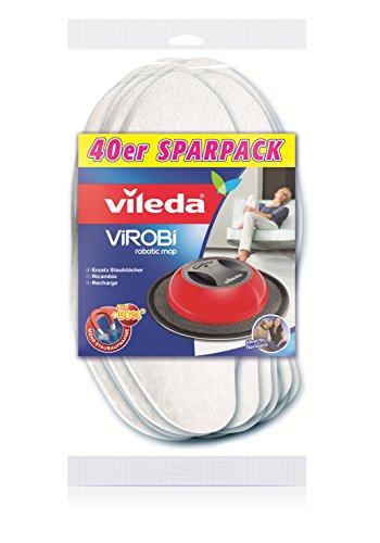 Vileda 143112 Virobi Ersatz-Staubpads - zur Benutzung mit Virobi Staubwischroboter - 40er Sparpack Einweg-Vliestücher - 2